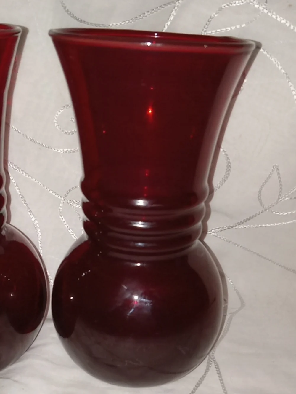 2 Ruby Red Anchor Hocking Mcm Vases